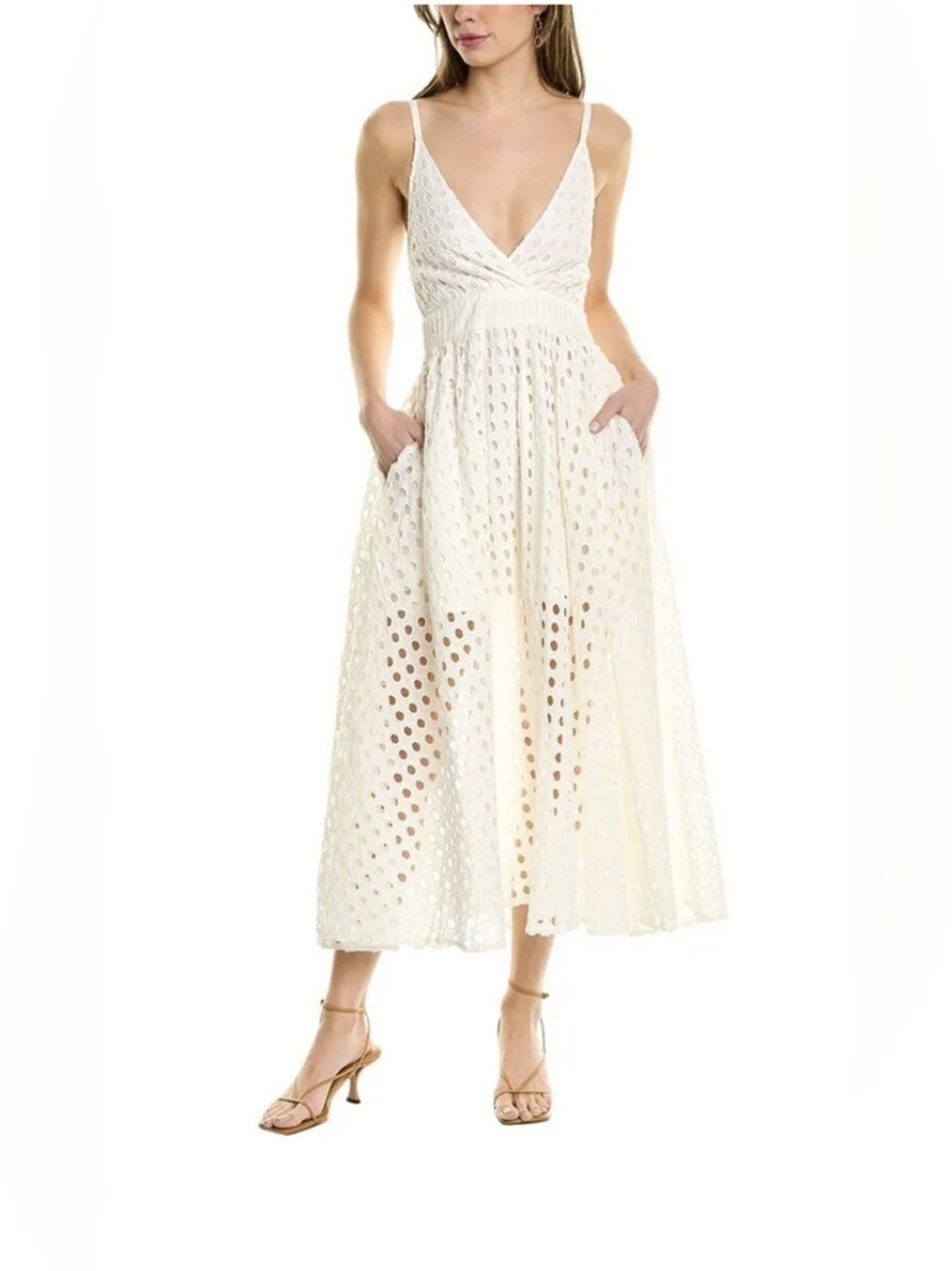 Solid & Striped Cream Eyelet Maxi Dress Pockets Cottagecore Coastal S Romantic